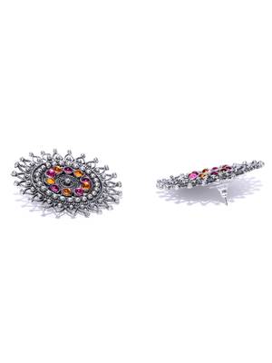 Infuzze Oxidised Silver-Toned & Pink Beaded Circular Drop Earrings 3