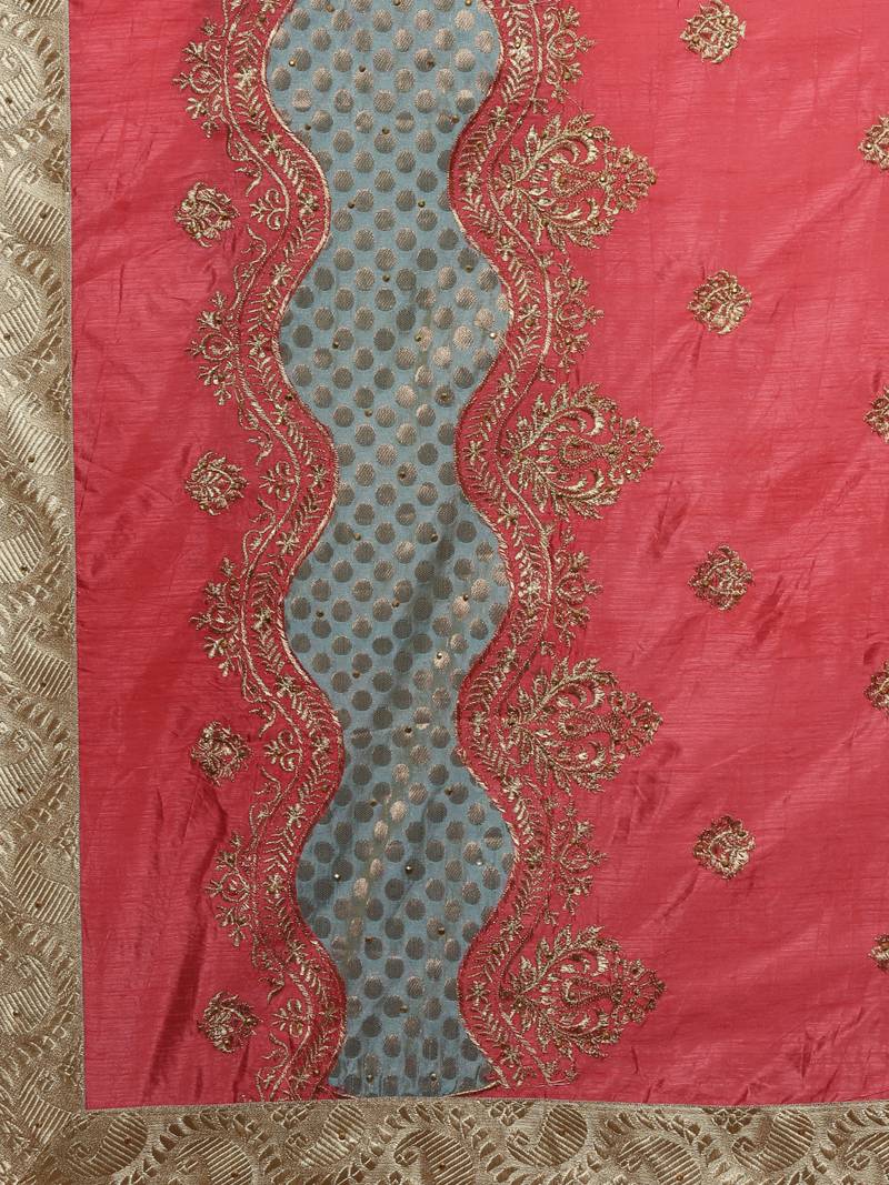 CLASSICATE from the house of The Chennai Silks Women's Coral Dupion Saree With Blouse Piece