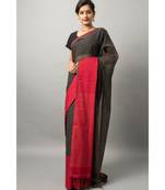 Khadi cotton saree with chic color combination of deep black and red
