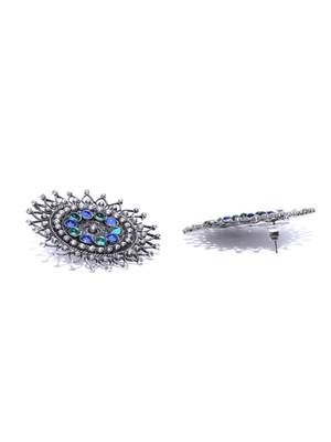 Infuzze Oxidised Silver-Toned & Blue Beaded Circular Drop Earrings 3
