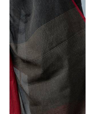 Khadi cotton saree with chic color combination of deep black and red 4
