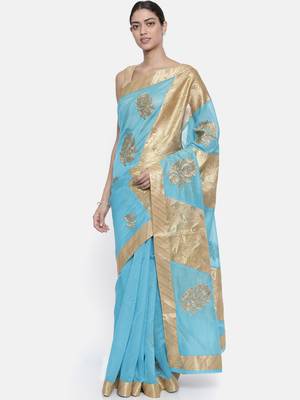 CLASSICATE from the house of The Chennai Silks Women's Sky Blue Dupion Saree With Blouse Piece 1