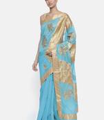 CLASSICATE from the house of The Chennai Silks Women's Sky Blue Dupion Saree With Blouse Piece