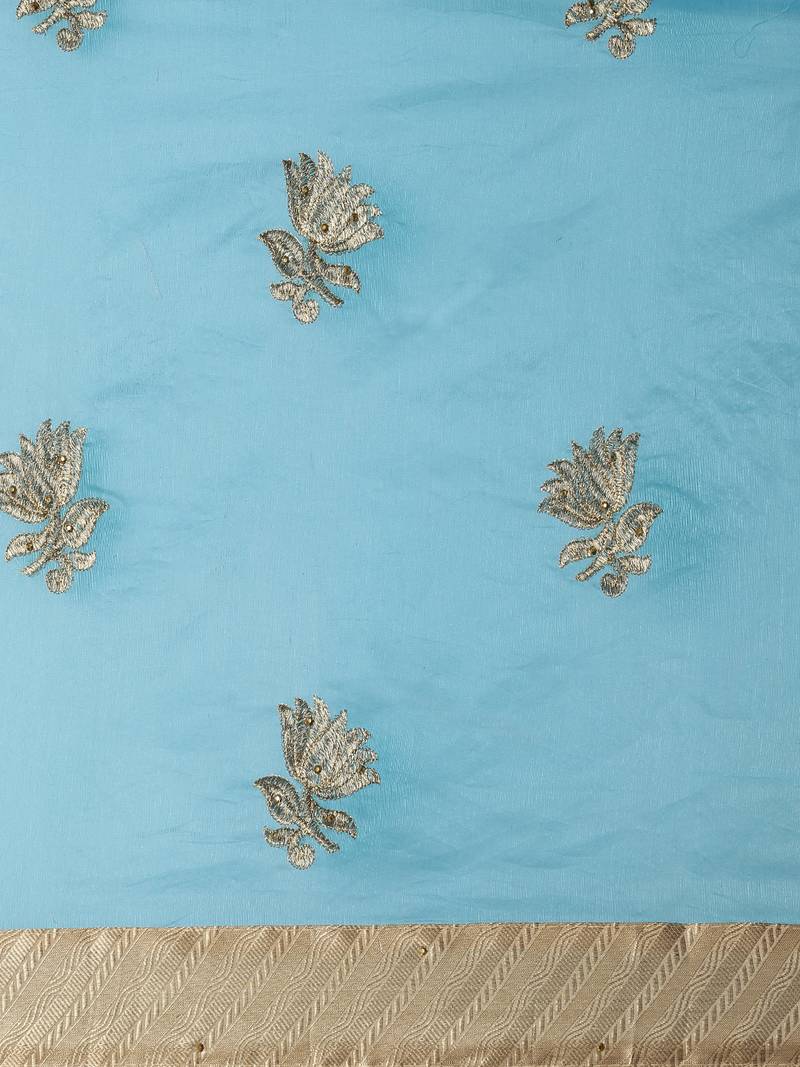 CLASSICATE from the house of The Chennai Silks Women's Sky Blue Dupion Saree With Blouse Piece
