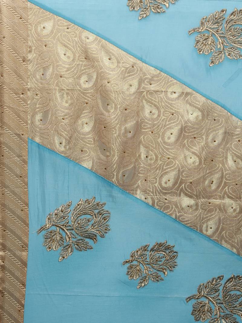 CLASSICATE from the house of The Chennai Silks Women's Sky Blue Dupion Saree With Blouse Piece