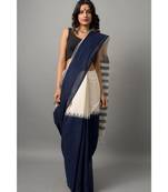 Khadi cotton saree gorgeous in stripes and tassels along the pallu