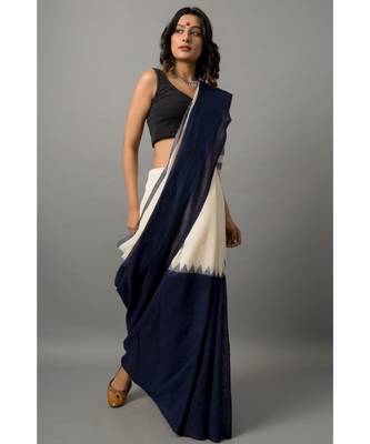 Khadi cotton saree gorgeous in stripes and tassels along the pallu 2