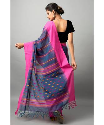 Khadi cotton saree with stunning swan & fish motifs 4