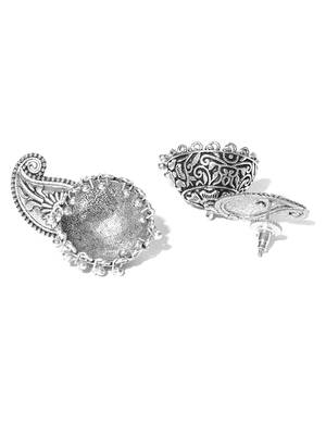 Infuzze Oxidised Silver-Toned Paisley Shaped Jhumkas 2