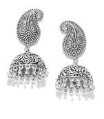 Infuzze Oxidised Silver-Toned Paisley Shaped Jhumkas
