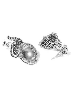 Infuzze Oxidised Silver-Toned Peacock Shaped Jhumkas 2