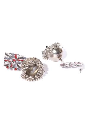Infuzze Silver-Toned & Red Enamelled Dome Shaped Jhumkas 2