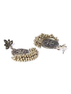 Infuzze Antique Gold-Toned Peacock Textured Drop Earrings 2