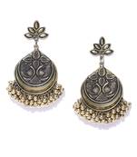 Infuzze Antique Gold-Toned Peacock Textured Drop Earrings