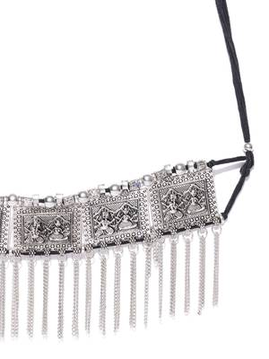 Infuzze Oxidised Silver-Toned Goddess Lakshmi Textured Necklace 2