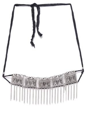 Infuzze Oxidised Silver-Toned Goddess Lakshmi Textured Necklace 3