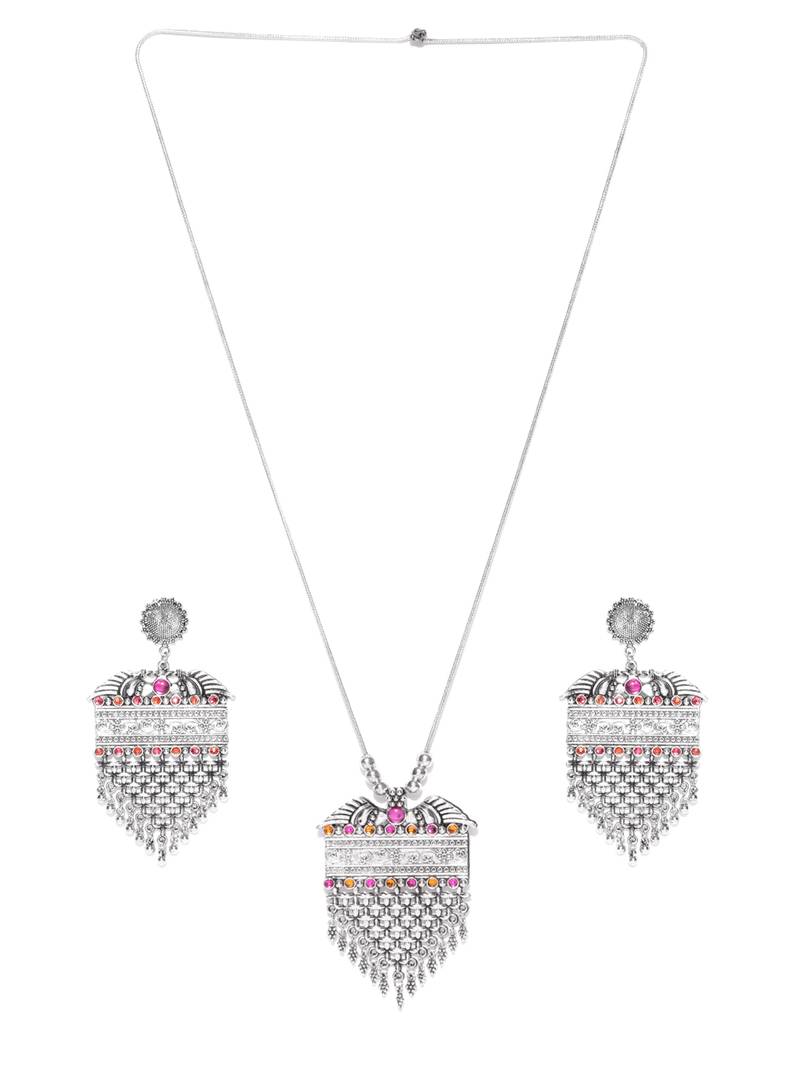 Infuzze Oxidised Silver Toned Handcrafted Textured Jewellery Set