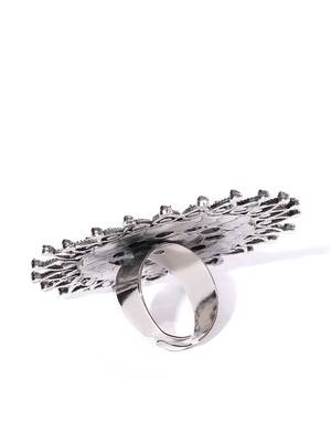 Infuzze Oxidised Silver-Toned & Blue Stone-Studded Adjustable Oversized Ring 2