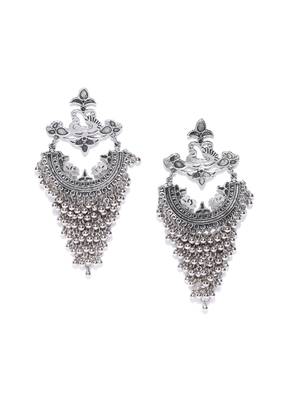 Infuzze Oxidised Silver-Toned Classic Drop Earrings 1