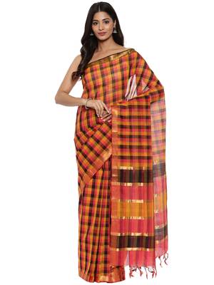 CLASSICATE from the house of The Chennai Silks Women's Multicolor Mangalagiri Cotton Saree Without Blouse Piece 1