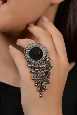 German Silver Mirror And Ghungroo Ring 1