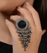 German Silver Mirror And Ghungroo Ring