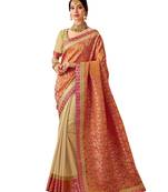 Orange embroidered jacquard saree with blouse