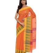 CLASSICATE from the house of The Chennai Silks Women's Orange Chettinad Cotton Saree With Blouse Piece
