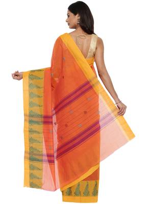 CLASSICATE from the house of The Chennai Silks Women's Orange Chettinad Cotton Saree With Blouse Piece 2