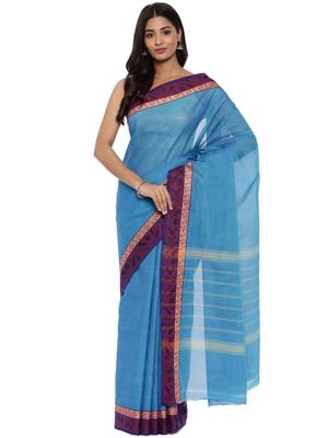 CLASSICATE from the house of The Chennai Silks Women's Blue Chettinad Cotton Saree With Blouse Piece 1