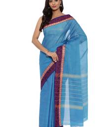 CLASSICATE from the house of The Chennai Silks Women's Blue Chettinad Cotton Saree With Blouse Piece