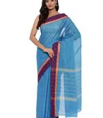 CLASSICATE from the house of The Chennai Silks Women's Blue Chettinad Cotton Saree With Blouse Piece