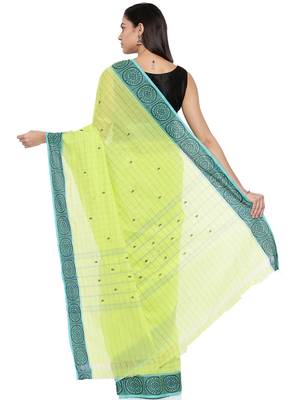 CLASSICATE from the house of The Chennai Silks Women's Light Green Chettinad Cotton Saree With Blouse Piece 2