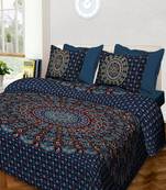 Rudra Sanganeri Printed Cotton Double Bedsheet with 2 Matching Pillow Cover.