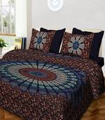 Rudra Sanganeri Printed Cotton Double Bedsheet with 2 Matching Pillow Cover.