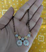 American Diamond Mangalsutra Length  Round Vati Golden Pendant Red Stone Black Bead Single Chain Necklace