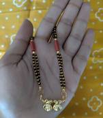 Mangalsutra Necklace Length Chain Golden Vati Tanmaniya Pendant Black & Orange Coral Beads Single Line Layer Mangalsutra