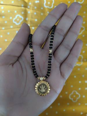 Mangalsutra Necklace Chain Golden Lakshmi Coin Vati Pendant Black Gold Beads Single Line Layer Short Mangalsutra 1