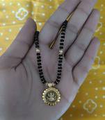 Mangalsutra Necklace Chain Golden Lakshmi Coin Vati Pendant Black Gold Beads Single Line Layer Short Mangalsutra