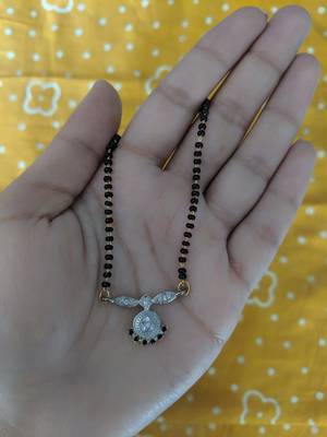 American Diamond Mangalsutra Length  Round Vati Pendant Black Stone Beads Single Chain 1