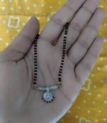 American Diamond Mangalsutra Length  Round Vati Pendant Black Stone Beads Single Chain