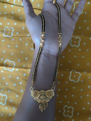 Mangalsutra Necklace 30-Inch Length  Golden Pendant And Latkan Black Gold Beads Double Line Layer Long Chain 1