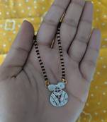 American Diamond Mangalsutra Length  Round Vati Pendant Stone Black Beads Single Chain