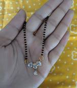 American Diamond Mangalsutra Length  Golden 3 Stone Pendant Lankan Black Beads Single Chain Necklace