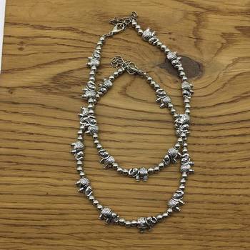 Alloy Metal Fancy Oxidised German Silver Plated Elephant And Beads Anklet Payal/Pazeb Comes Pair 1