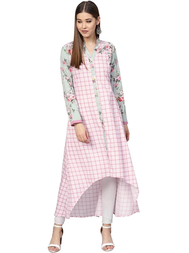 Pink printed crepe kurti