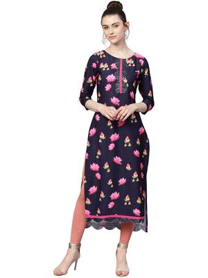 Navy-blue printed crepe kurti 1