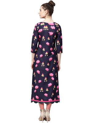 Navy-blue printed crepe kurti 2