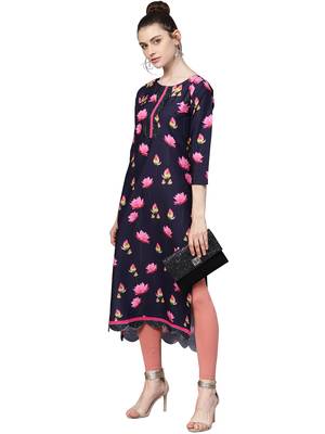 Navy-blue printed crepe kurti 3