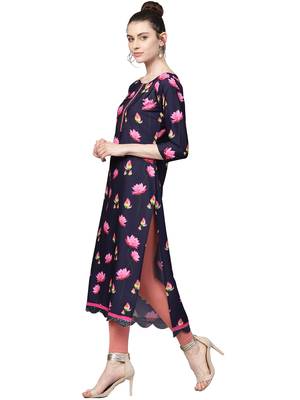 Navy-blue printed crepe kurti 4